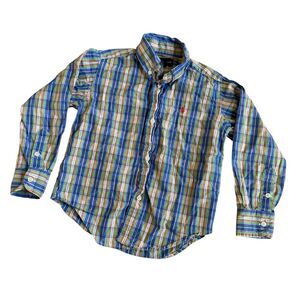 Ralph Lauren Striped Shirt Toddler Boy Size 3T Long Sleeve Button Up Blue Green